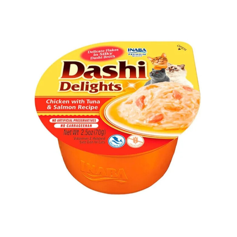 Dashi Delights de pollo con atún y salmón para gatos